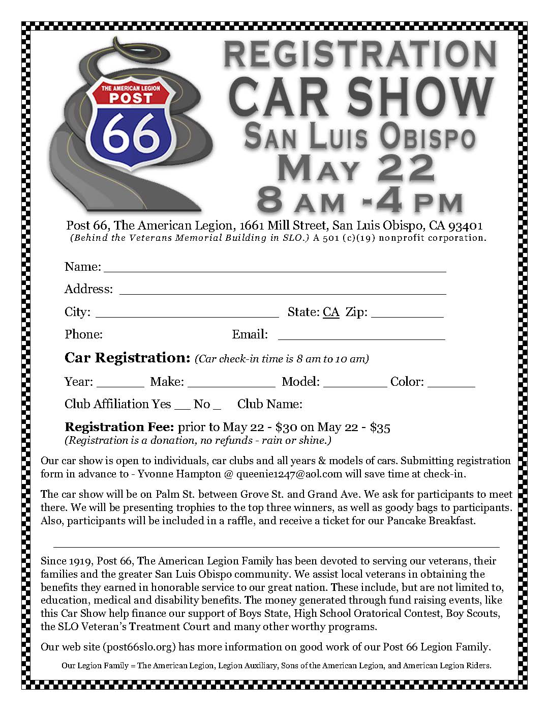 REGISTRATION FOR CAR SHOW